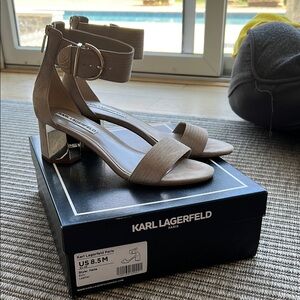 Karl Lagerfeld Women's Tan Heeled Sandals with touches of gold